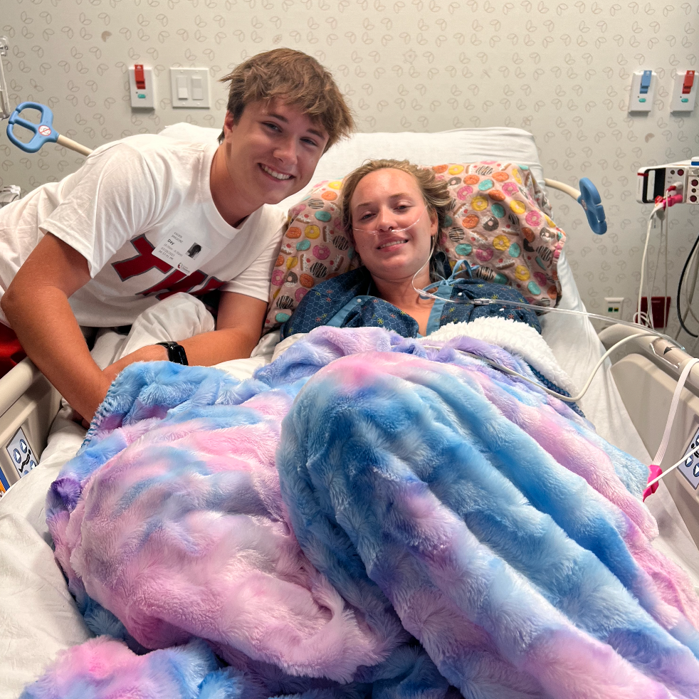 Kaden Bardone visits Claire Lahrman in the hospital.